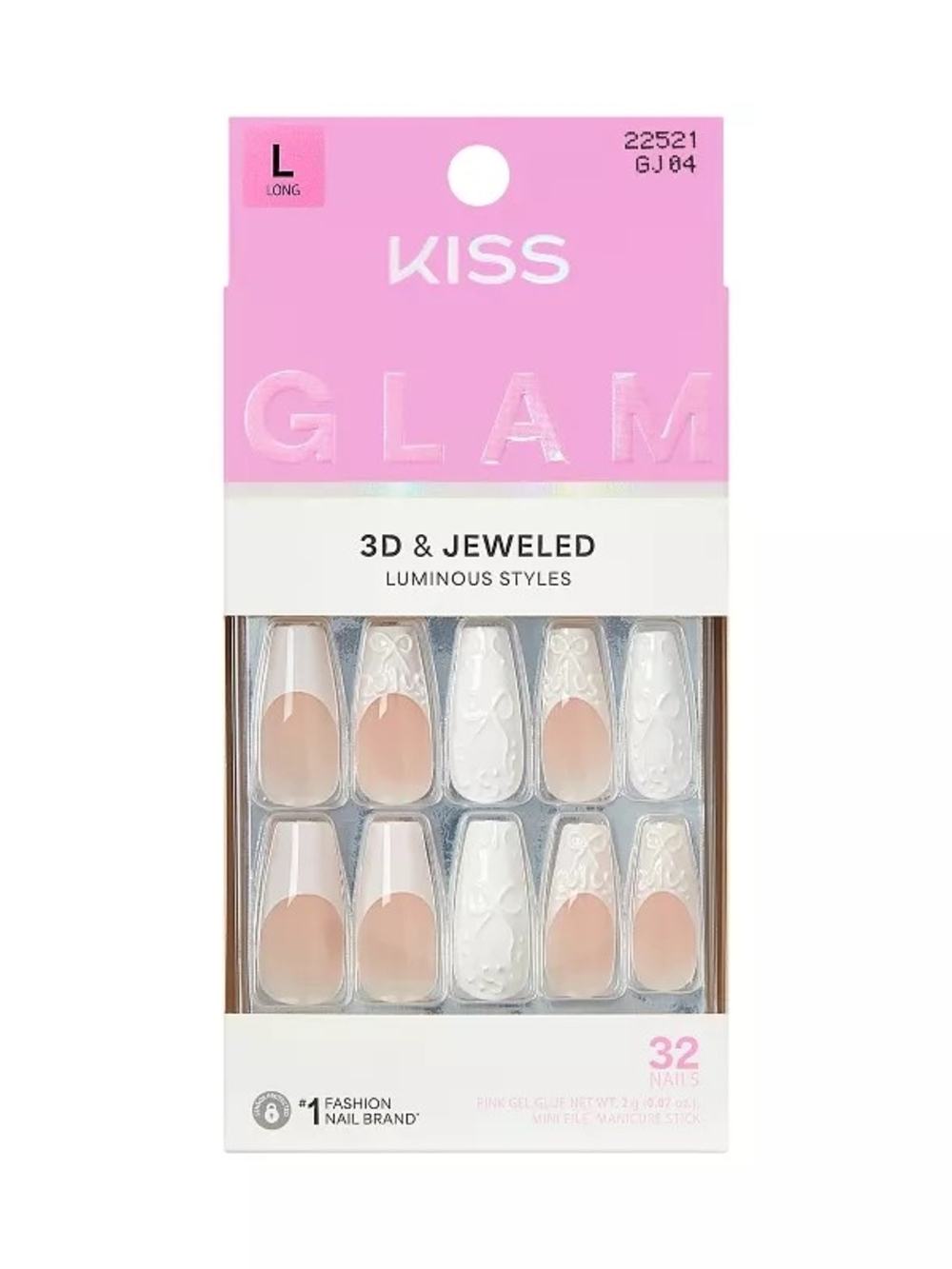 Kiss 3D Jeweled Press-On Nails in Nude and White